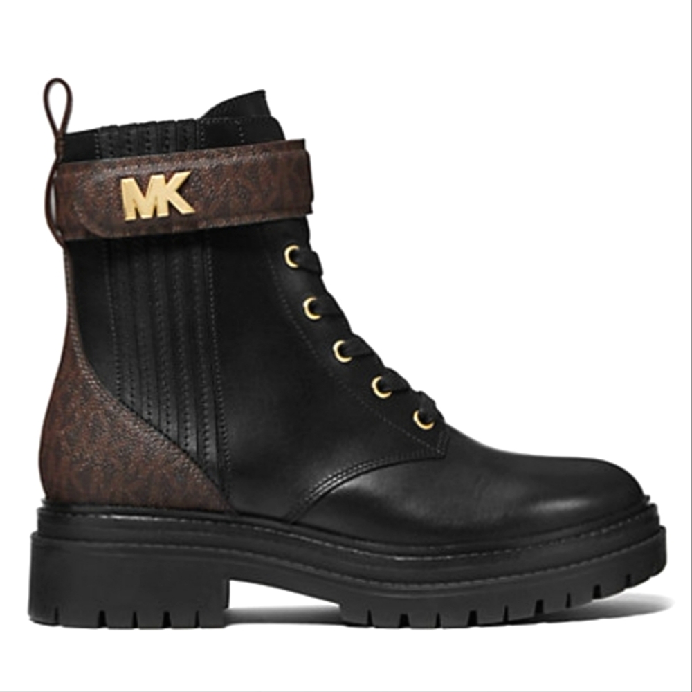 Michael Kors Stark Logo and Leather Combat Boot